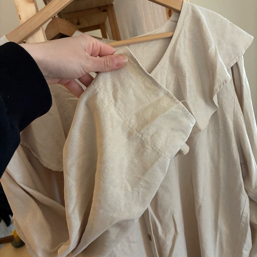 Moda International Cream Ruffle-Front Button Blouse - Picture 3 of 5